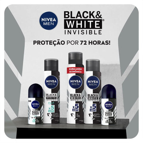 Desodorante Antitranspirante Masculino Nivea Men Invisible For Black & White Aerossol, 1 Unidade Com 200Ml