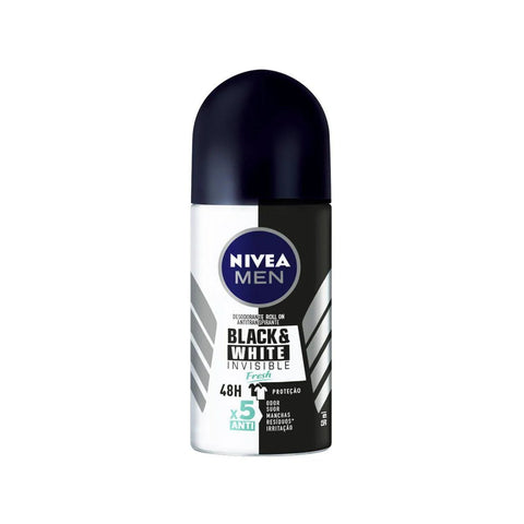 Desodorante Antitranspirante Masculino Nivea Men Invisible For Black & White Fresh Roll-On, 1 Unidade Com 50Ml