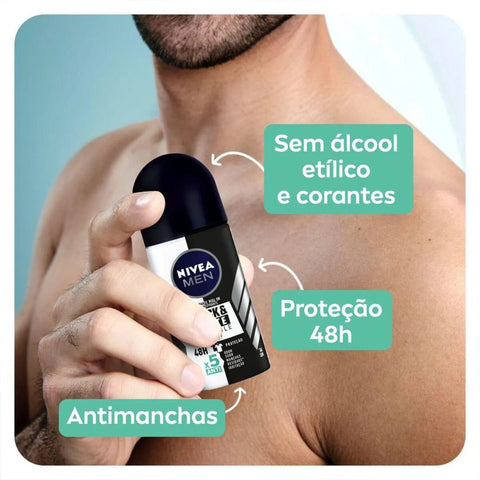 Desodorante Antitranspirante Masculino Nivea Men Invisible For Black & White Fresh Roll-On, 1 Unidade Com 50Ml