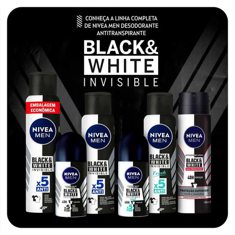Desodorante Antitranspirante Masculino Nivea Men Invisible For Black & White Fresh Roll-On, 1 Unidade Com 50Ml