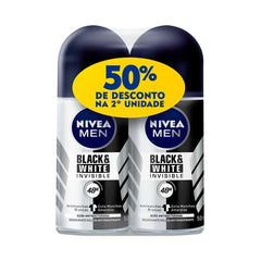Desodorante Antitranspirante Masculino Nivea Men Invisible For Black & White Roll-On, 2 Unidades Com 50Ml Cada