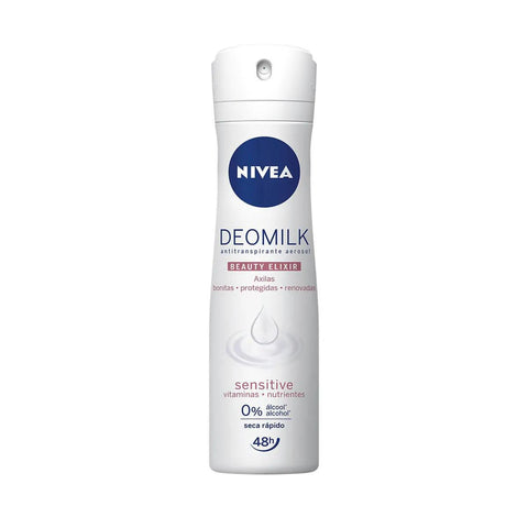Desodorante Antitranspirante Nivea Deomilk Beauty Elixir Sensitive Aerossol, 1 Unidade Com 150Ml
