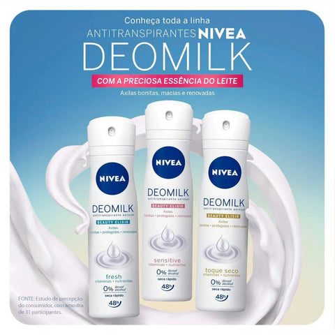 Desodorante Antitranspirante Nivea Deomilk Beauty Elixir Toque Seco Aerossol, 1 Unidade Com 150Ml