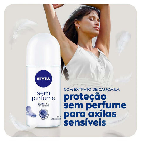 Desodorante Antitranspirante Nivea Pele Sensível Sem Perfume, Roll-On, 1 Unidade Com 50Ml