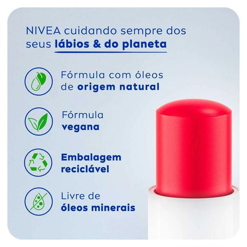 Protetor Labial Nivea Lipe Care Morango 4,8G