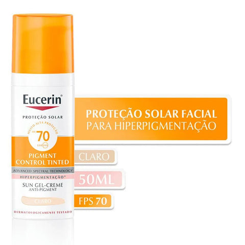 Protetor Solar Facial Eucerin Pigment Control Tinted  Claro Médio - FPS 70 - 50 mL