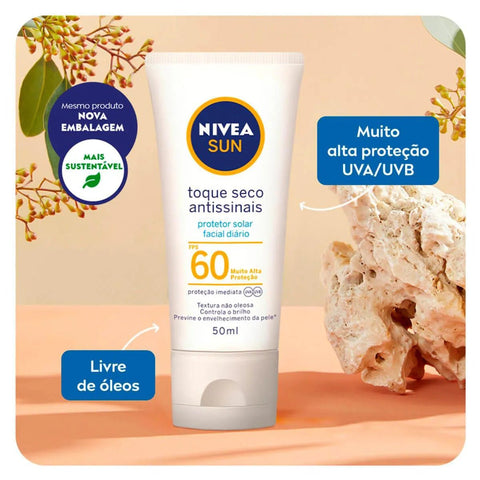 Protetor Solar Facial Nivea Sun Toque Seco Antissinais  FPS 60 - 50 mL