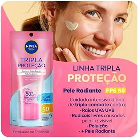 Protetor Solar Facial Nivea Sun Triple Protect Extra Radiance & Smooth  FPS 50 - 40 mL