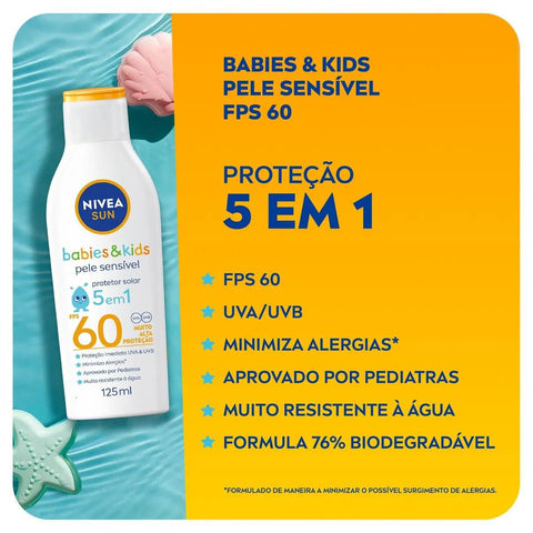 Protetor Solar Nivea Sun Kids Sensitive  FPS 60 - 125 mL