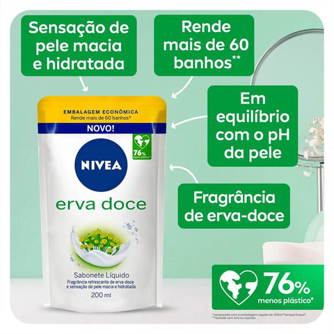 Sabonete Hidratante Nivea Erva-Doce, Líquido, Refil, 1 Unidade Com 200Ml
