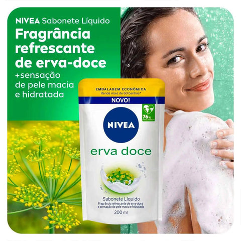 Sabonete Hidratante Nivea Erva-Doce, Líquido, Refil, 1 Unidade Com 200Ml