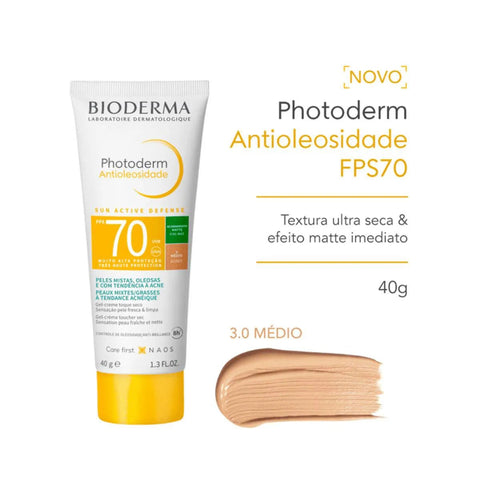 Protetor Solar Facial Bioderma Photoderm Antioleosidade  Médio - FPS 70 - 40 g
