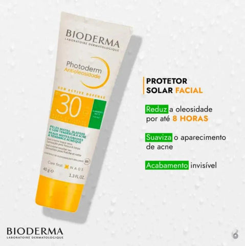 Protetor Solar Facial Bioderma Photoderm Antioleosidade  Sem Cor - FPS 30 - 40 g
