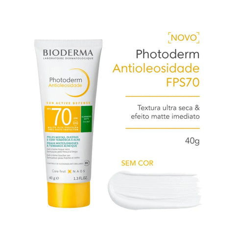 Protetor Solar Facial Bioderma Photoderm Antioleosidade  Sem Cor - FPS 70 - 40 g
