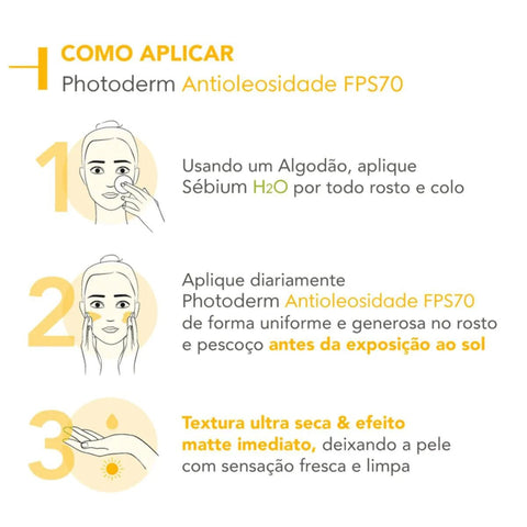 Protetor Solar Facial Bioderma Photoderm Antioleosidade  Sem Cor - FPS 70 - 40 g
