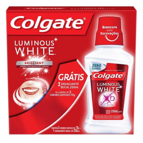 Kit Pasta de Dente + Enxaguante Colgate Luminous White  3 x 70 g + 250 mL