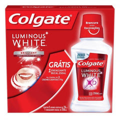 Kit Pasta de Dente + Enxaguante Colgate Luminous White  3 x 70 g + 250 mL