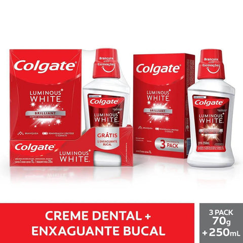 Kit Pasta de Dente + Enxaguante Colgate Luminous White  3 x 70 g + 250 mL
