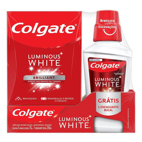 Kit Pasta de Dente + Enxaguante Colgate Luminous White  3 x 70 g + 250 mL