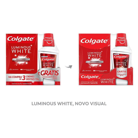 Kit Pasta de Dente + Enxaguante Colgate Luminous White  3 x 70 g + 250 mL