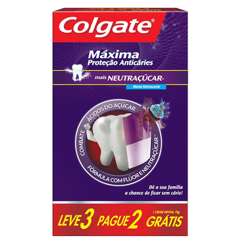 Pasta de Dente Colgate Máxima Proteção Neutraçúcar  (2+1) x 70 g
