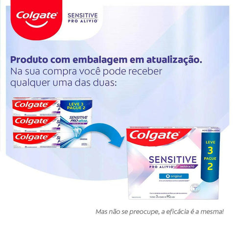 Pasta de Dente Colgate Sensitive Pró-Alívio Imediato  Original - 3 x 90 g