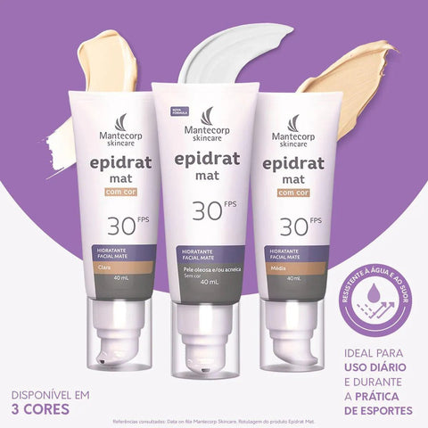 Hidratante Facial Epidrat Mat  Cor Clara - FPS 30 - 40 mL