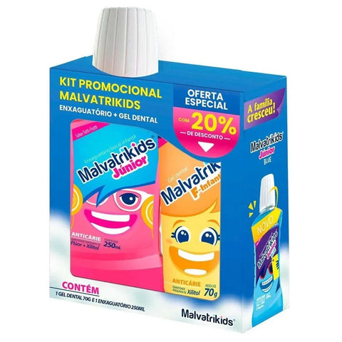 Kit Malvatrikids Infantil Pasta de Dente + Enxaguante Bucal  4+ Anos + Junior - 70 g + 250 mL