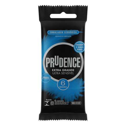 Preservativo Prudence Lubrificado Extra Sensível Extra Grande  6 Unidades