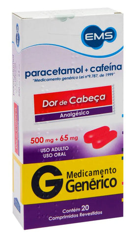 Paracetamol + Cafeína (EMS)  500mg + 65mg - 20 Unidades - Comprimido