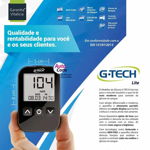 Kit G-Tech Free Lite Monitor + Tiras + Lancetas  1 Monitor + 10 Tiras + 10 Lancetas