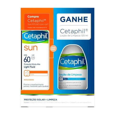 Kit Cetaphil Protetor Solar Facial Sun Gold + Loção Limpeza  Com Cor - FPS 60 - 50 mL + 120 mL