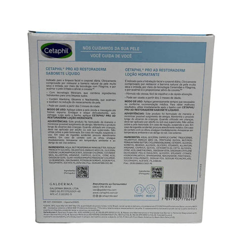 Kit Cetaphil Rotina PRO AD Restoraderm Loção Hidratante + Sabonete Líquido  Pele Seca e Sensível - 295 mL + 295 mL