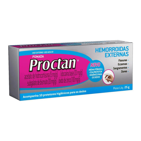 Proctan  5mg/g + 20mg/g + 20mg/g + 100mg/g - 25 g - Pomada + Protetor de Dedo