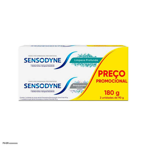 Kit Pasta de Dente Sensodyne Branqueador Extra Fresh + Limpeza Profunda  90 g + 90 g