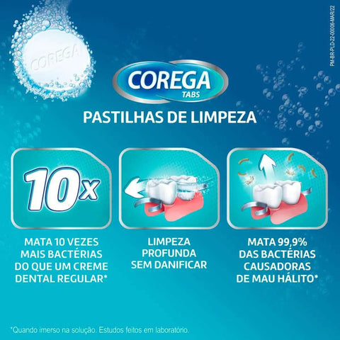 Limpador de Dentadura Corega Tabs Antibacteriano Comprimidos Efervescentes Com 24 Unidades