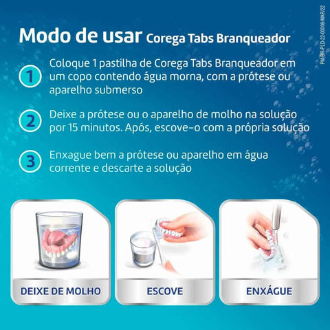 Limpador de Dentadura Corega Tabs Antibacteriano Comprimidos Efervescentes Com 24 Unidades