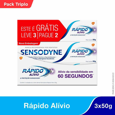 Pasta de Dente Sensodyne Rápido Alívio  3 x 50 g