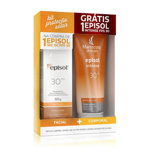 Kit Episol Protetor Solar Facial Episol Sec OC + Protetor Solar Corporal Episol Intense  Sem Cor - FPS 30 - 60 g + 200 mL