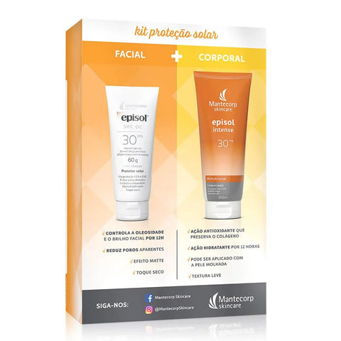 Kit Episol Protetor Solar Facial Episol Sec OC + Protetor Solar Corporal Episol Intense  Sem Cor - FPS 30 - 60 g + 200 mL