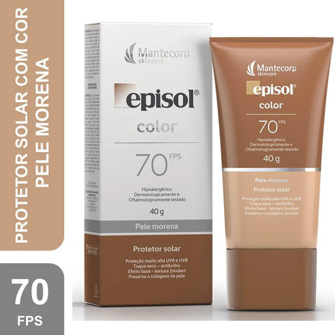 Protetor Solar Facial Episol Color  Pele Morena - FPS 70 - 40 g