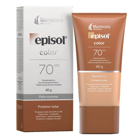 Protetor Solar Facial Episol Color  Pele Morena - FPS 70 - 40 g
