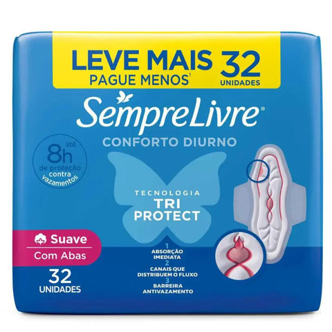 Absorvente Sempre Livre Adapt Plus  Com Abas - Cobertura Suave - 32 Unidades