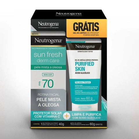 Kit Neutrogena Facial Protetor Solar Sun Fresh Derm Care + Gel de Limpeza Purified Skin  FPS 70 - 40 g + 60 g