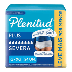 Fralda Geriátrica Plenitud Plus Incontinência Severa - Tamanho G/XG - 24 Unidades