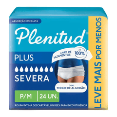 Fralda Geriátrica Plenitud Plus Incontinência Severa - Tamanho P/M - 24 Unidades