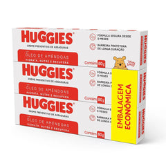 Kit Creme Preventivo de Assaduras Huggies Óleo de Amêndoas 3 Unidades de 80g Cada