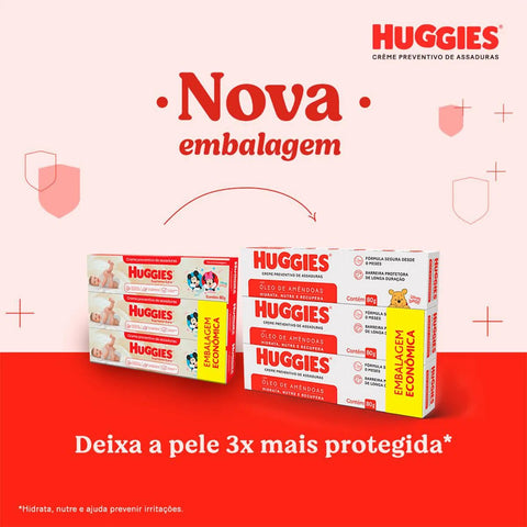Kit Creme Preventivo de Assaduras Huggies Óleo de Amêndoas 3 Unidades de 80g Cada