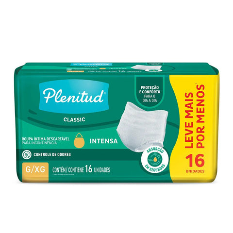 Roupa Íntima Descartável Plenitud Classic Unissex G/Xg Absorção Intensa 16 Unidades