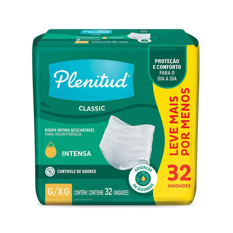Roupa Íntima Descartável Plenitud Classic Unissex G/Xg Absorção Intensa 32 Unidades